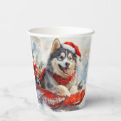 Alaskan Malamute in Sledge Laat het Sneeuw Kerstmi Papieren Bekers (Achterkant)