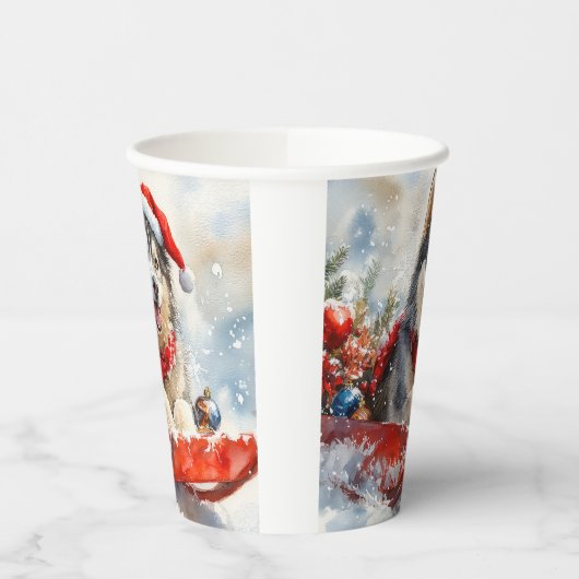 Alaskan Malamute in Sledge Laat het Sneeuw Kerstmi Papieren Bekers (Links)