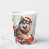 Alaskan Malamute in Sledge Laat het Sneeuw Kerstmi Papieren Bekers (Voorkant)