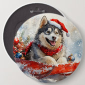 Alaskan Malamute in Sledge Laat het Sneeuw Kerstmi Ronde Button 6,0 Cm (Voorkant /achterkant)