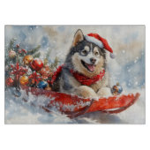 Alaskan Malamute in Sledge Laat het Sneeuw Kerstmi Snijplank (Voorkant)