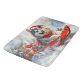 Alaskan Malamute in slee Let it Snow Kerstmis Badmat (Gekanteld)