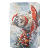 Alaskan Malamute in slee Let it Snow Kerstmis Badmat (Voorkant Verticaal)