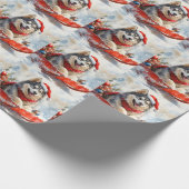 Alaskan Malamute in slee Let it Snow Kerstmis Cadeaupapier (Hoek)