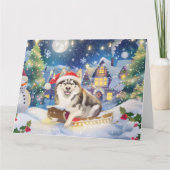 Alaskan Malamute in Sleigh Snow Kerstmis Kaart (Voorkant)
