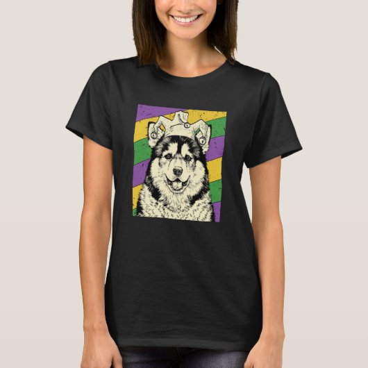 Alaskan Malamute Jester  Mardi Gras Dog Mom or Dad T-shirt (Voorkant)
