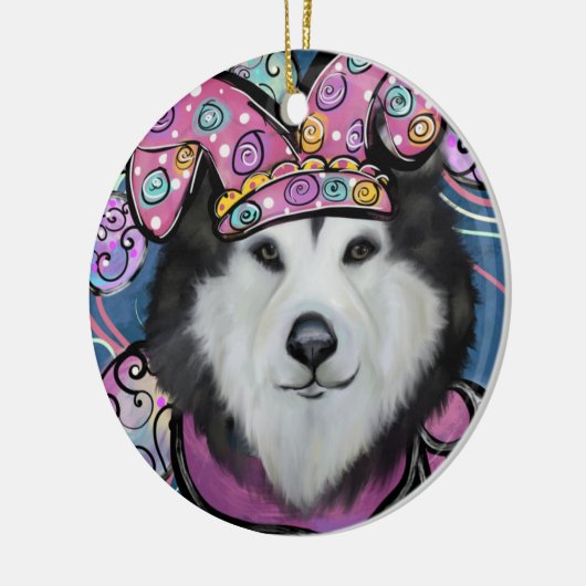 Alaskan Malamute Keramisch Ornament (Links)