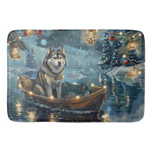 Alaskan Malamute Kerst Feestelijke Reis Badmat (Voorkant)