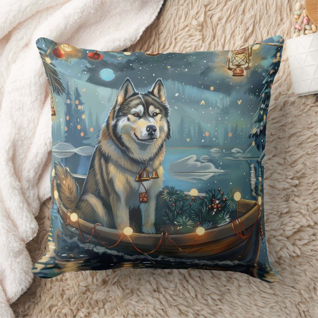Alaskan Malamute Kerst Feestelijke Reis Kussen (Deken)
