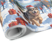 Alaskan Malamute Kerst Feestelijke Sneeuwscène Cadeaupapier (Rol Hoek)