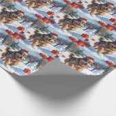 Alaskan Malamute Kerst Feestelijke Sneeuwscène Cadeaupapier (Hoek)