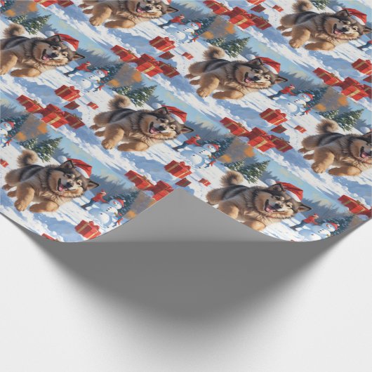 Alaskan Malamute Kerst Feestelijke Sneeuwscène Cadeaupapier (Hoek)