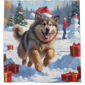 Alaskan Malamute Kerst Feestelijke Sneeuwscène Douchegordijn (Voorkant)