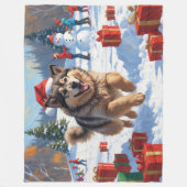Alaskan Malamute Kerst Feestelijke Sneeuwscène Fleece Deken (Voorkant)