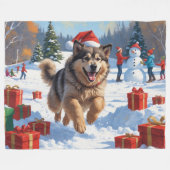 Alaskan Malamute Kerst Feestelijke Sneeuwscène Fleece Deken (Voorkant (Horizontaal))
