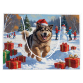 Alaskan Malamute Kerst Feestelijke Sneeuwscène Groot Cadeauzakje (Achterkant)