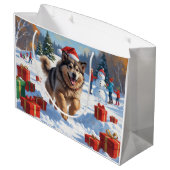Alaskan Malamute Kerst Feestelijke Sneeuwscène Groot Cadeauzakje (Achterkant Gekanteld)