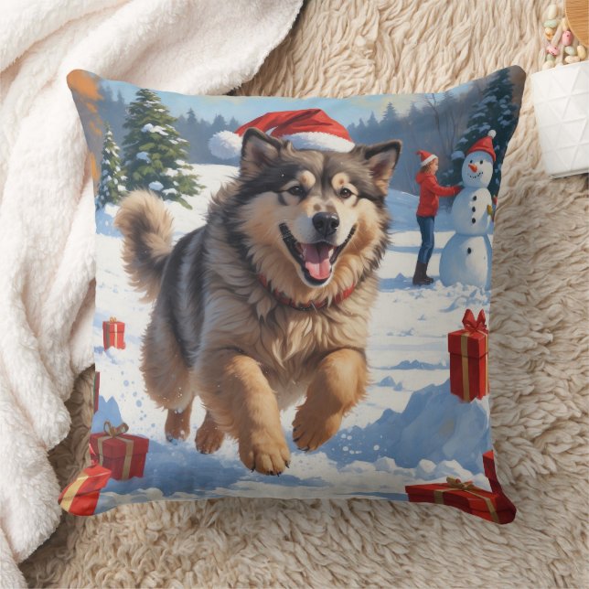 Alaskan Malamute Kerst Feestelijke Sneeuwscène Kussen (Deken)