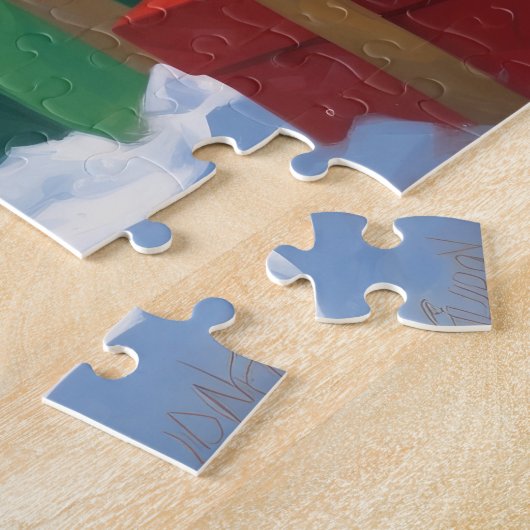 Alaskan Malamute Kerst Feestelijke Sneeuwscène Legpuzzel (Zijkant)