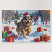 Alaskan Malamute Kerst Feestelijke Sneeuwscène Legpuzzel (Horizontaal)