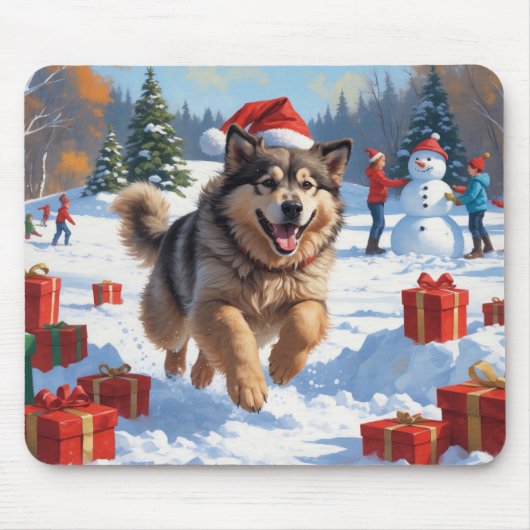 Alaskan Malamute Kerst Feestelijke Sneeuwscène Muismat (Voorkant)