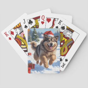 Alaskan Malamute Kerst Feestelijke Sneeuwscène Pokerkaarten
