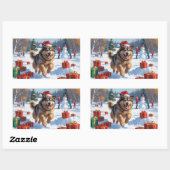 Alaskan Malamute Kerst Feestelijke Sneeuwscène Rechthoekige Sticker (Vel)