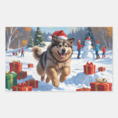 Alaskan Malamute Kerst Feestelijke Sneeuwscène Rechthoekige Sticker (Voorkant)