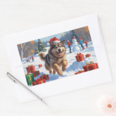 Alaskan Malamute Kerst Feestelijke Sneeuwscène Rechthoekige Sticker (Envelop)
