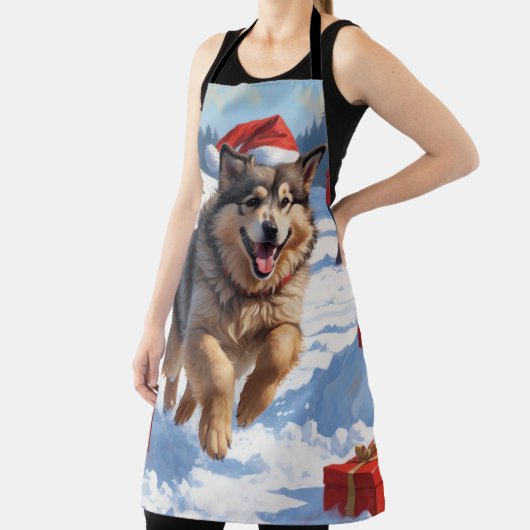 Alaskan Malamute Kerst Feestelijke Sneeuwscène Schort (Insitu)