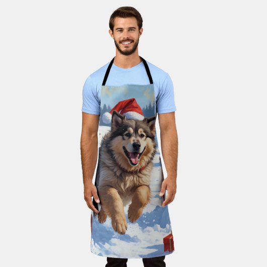 Alaskan Malamute Kerst Feestelijke Sneeuwscène Schort (Gedragen)