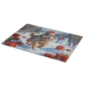 Alaskan Malamute Kerst Feestelijke Sneeuwscène Snijplank (Hoek)