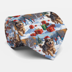 Alaskan Malamute Kerst Feestelijke Sneeuwscène Stropdas