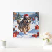 Alaskan Malamute Kerst Feestelijke Sneeuwscène Vierkante Klok (Huis)