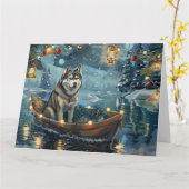 Alaskan Malamute Kerst Festieve Reis Kaart (Gele Bloem)