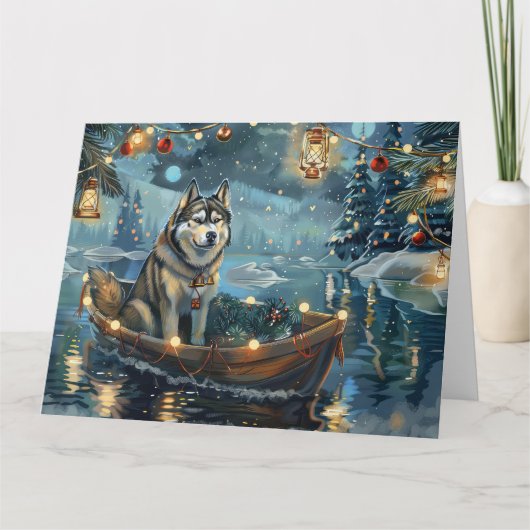 Alaskan Malamute Kerst Festieve Reis Kaart (Voorkant)