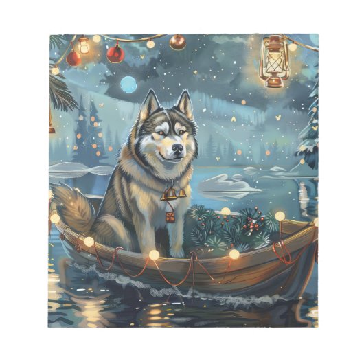 Alaskan Malamute Kerst Festieve Reis Notitieblok (Voorkant)