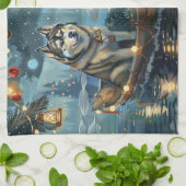 Alaskan Malamute Kerst Festieve Reis Theedoek (Gevouwen)