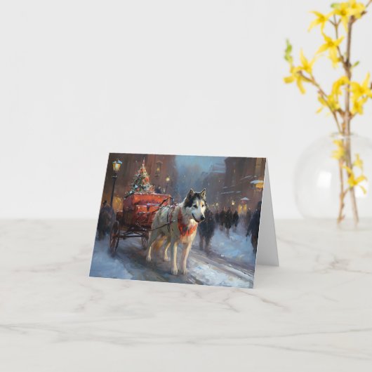 Alaskan Malamute Kerst Seizoen Kaart (Gele Bloem)