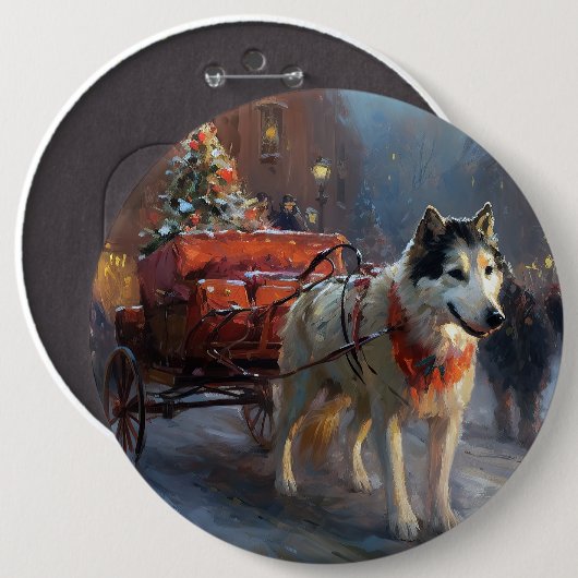 Alaskan Malamute Kerst Seizoen Ronde Button 6,0 Cm (Voorkant /achterkant)