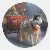 Alaskan Malamute Kerst Seizoen Ronde Sticker (Voorkant)