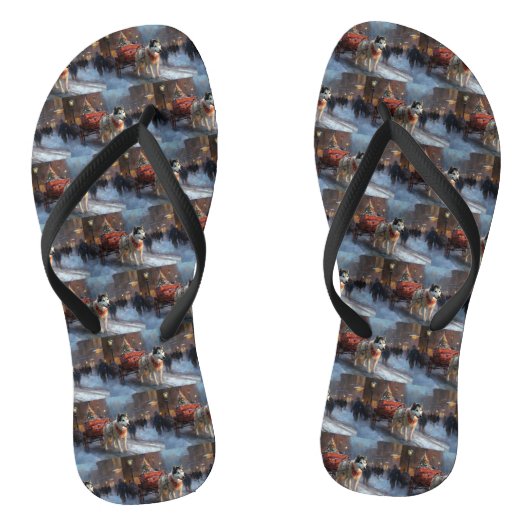 Alaskan Malamute Kerst Seizoen Teenslippers (Voetbed)