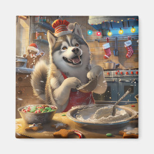 Alaskan Malamute Kerstbak: Festieve Kerstmis Magneet
