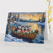 Alaskan Malamute Kerstboot Vakantie Kaart (Gele Bloem)