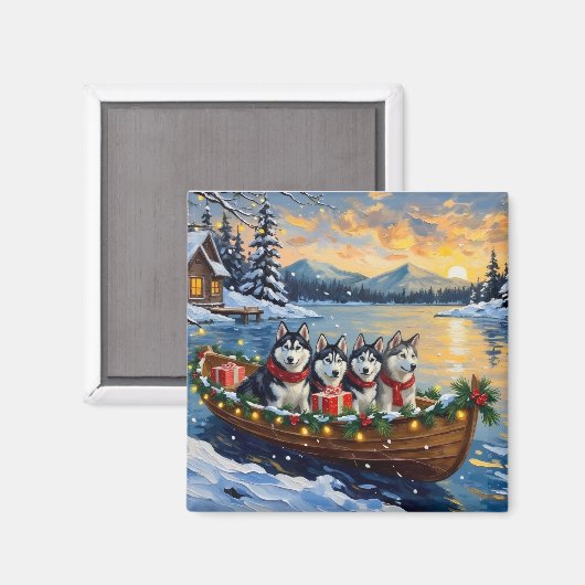 Alaskan Malamute Kerstboot Vakantie Magneet (Voorkant / Achterkant)