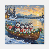 Alaskan Malamute Kerstboot Vakantie Magneet (Voorkant)