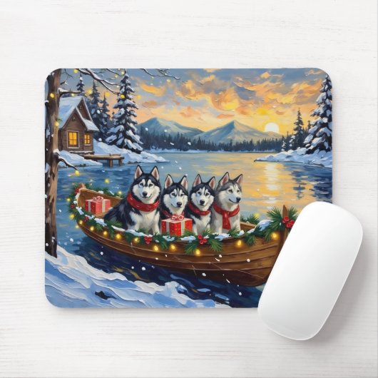 Alaskan Malamute Kerstboot Vakantie Muismat (Met muis)