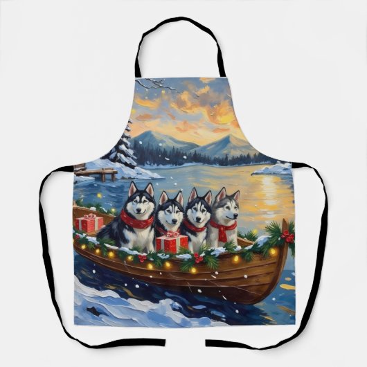 Alaskan Malamute Kerstboot Vakantie Schort (Voorkant)