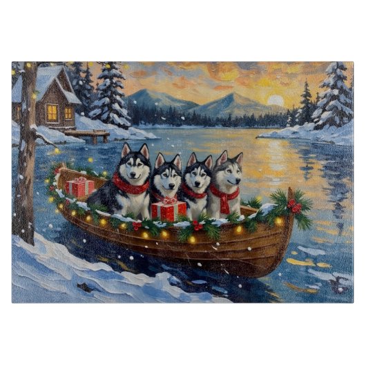 Alaskan Malamute Kerstboot Vakantie Snijplank (Voorkant)