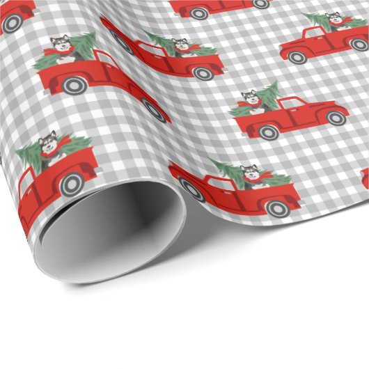 Alaskan Malamute kerstcadeautje met rode vrachtwag Cadeaupapier (Rol Hoek)